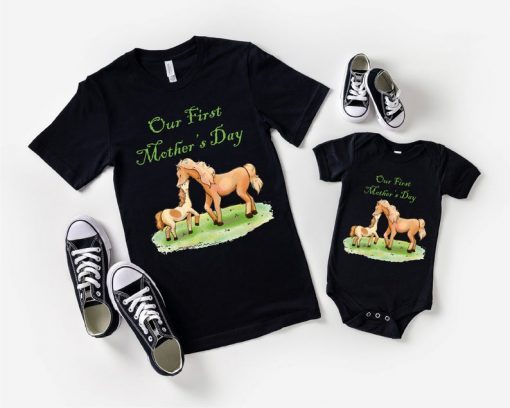 Mother's Day Mommy and Baby Matching Set, Our 1st Mother's Day Shirt, Horse Mom And Baby Shirt, Matching Mom & Baby Shirts, Horse Lover Tee