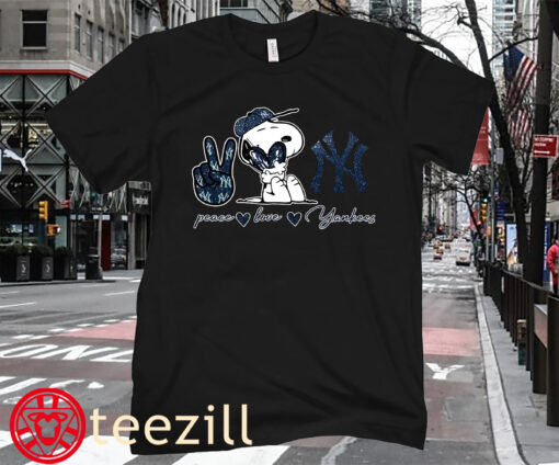 Peace Love Snoopy And New York Yankees Tee Shirt
