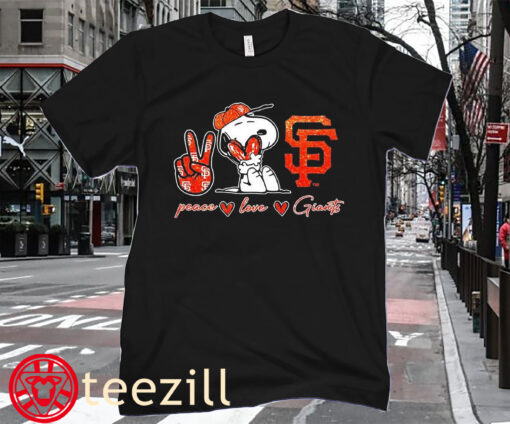 Peace Love Snoopy And San Francisco Giants Tee Shirt