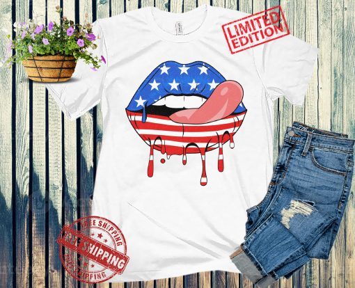 American Flag Lips Shirt, Womens 4th of July Shirt, 4th Of July Lip Shirt, USA Patriotic Shirt