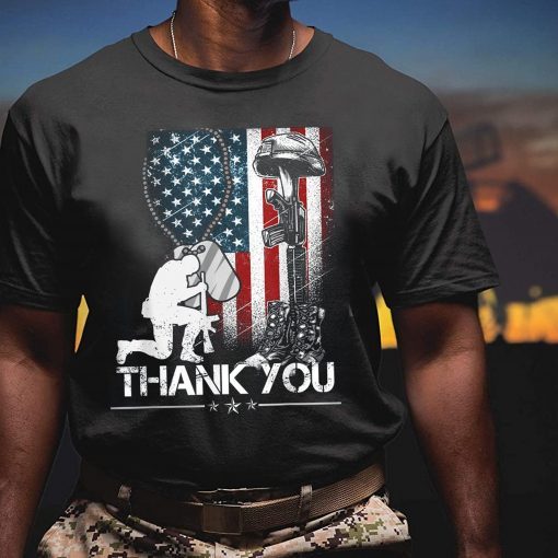 Distressed Memorial Day T-Shirt, Flag Military Boots Dog Tags, Thank You Veterans T-Shirt
