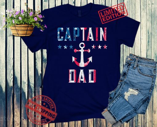 Patriotic Captain Dad American Flag Boating Shirt, Personalized Boating Gift for Men 4th of July Shirt