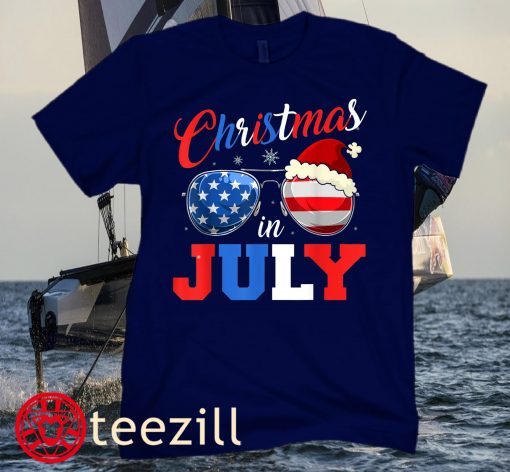 Premim Christmas in July Santa Hat Sunglasses Summer Celebration Shirts