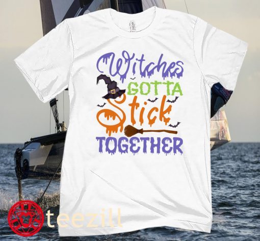 Funny Halloween Tee Shirt Witches Gotta Stick Together Halloween T-Shirt for Men and Women