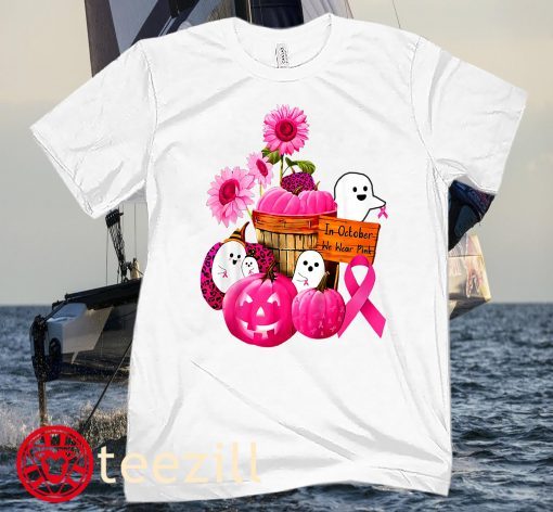 We Wear Pink Ghosts & Pumpkins For Breast Cancer In October Halloween Unisex Shirts