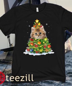 Cat Christmas Tree Ornaments Decor Funny Pajamas Family Xmas Hoodies Women's T-Shirt