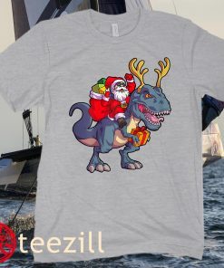 Christmas Santa Riding Dinosaur Deer Xmas Family Kids Shirt