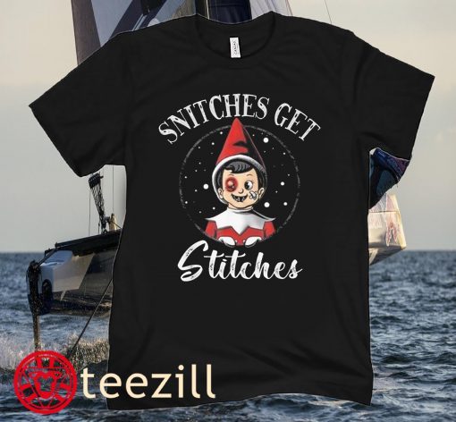 Funny Christmas Snitches Get Stitches Funny Xmas Elf Kids Young Boy T-Shirt