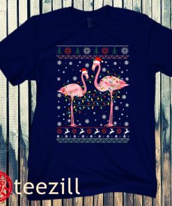 Ugly Christmas Sweatshirt, Flamingo Santa Hat Ugly Christmas Sweater, Flamingo Christmas Shirt, Flamingo Light Xmas Young Kids