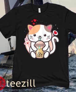 Cat Boba Tea Bubble Tea Kawaii Anime Japanese Neko Girl Teen Women's T-Shirt