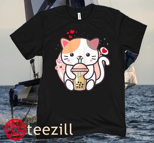 Cat Boba Tea Bubble Tea Kawaii Anime Japanese Neko Girl Teen Women's T-Shirt