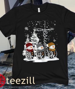 Christmas 2021 Faith Hope Love Snowman Christian Cross Xmas Boy Kids T-Shirt