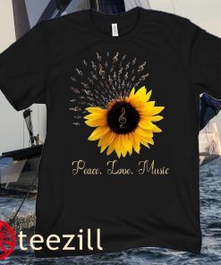 Girl Sunflower Peace Love Music Tee Shirt