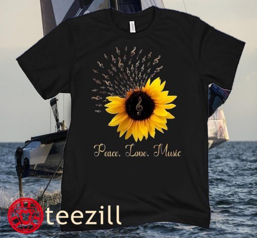 Girl Sunflower Peace Love Music Tee Shirt