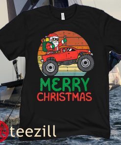 Kids Merry Christmas Santa Monster Truck Xmas PJ Toddler Boy Kids Gift Tee Shirt