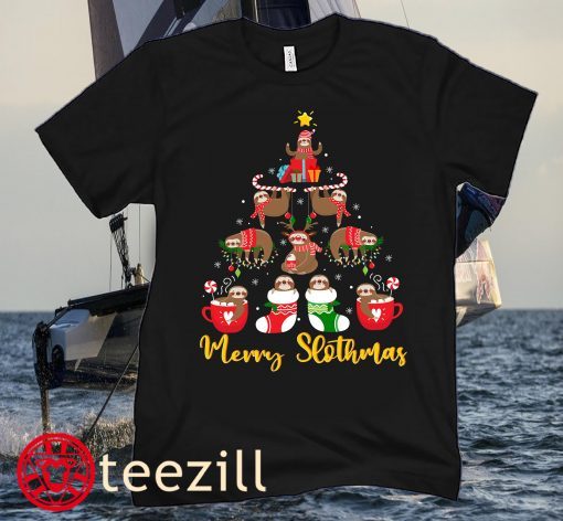 Merry Slothmas Shirt, Slothmas Xmas Shirt, Sloth Christmas Tree Funny Shirt