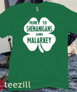 Prone To Shenanigans And Malarkey Funny St Patricks Day Young Kids Tee Shirt
