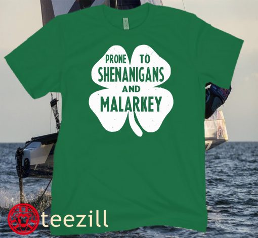 Prone To Shenanigans And Malarkey Funny St Patricks Day Young Kids Tee Shirt
