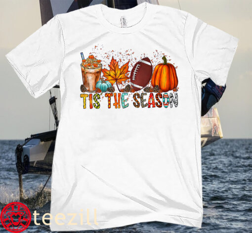 Tis' The Season Leopard Pumpkin Football Halloween Fall Unisex Tee Shirt