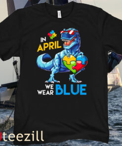 Autism Awareness Trex Dinosaurus Wear Blue Boy Tee Shirt