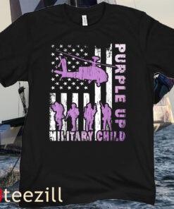 Military Child Shirt Purple Up American Flag Helicopter Tee Shirt