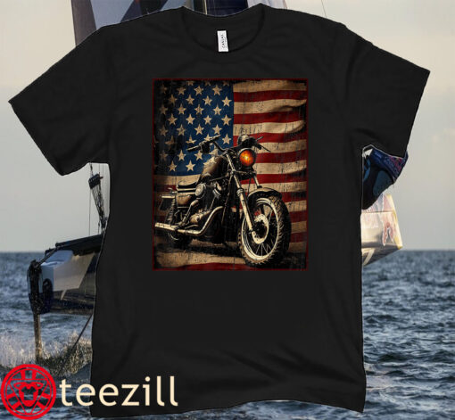 2023 Motorcycle USA Flag Retro Biker Shirt