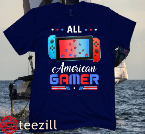 4th Of July Boys Kids Young All American Gamer Flag Merica Tee Shirt