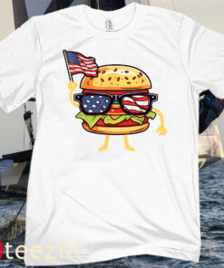 Burger Sunglasses American Flag USA 4th Of July Gift Tee Shirt
