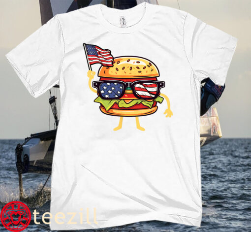 Burger Sunglasses American Flag USA 4th Of July Gift Tee Shirt