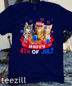 Cat Happy 4th Of July Balloon Lover Independence Day Tee Shirt