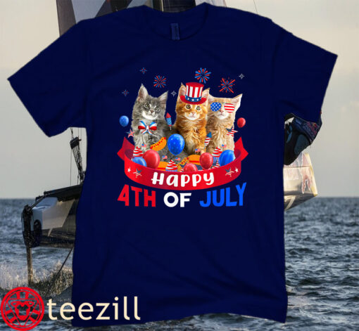 Cat Happy 4th Of July Balloon Lover Independence Day Tee Shirt