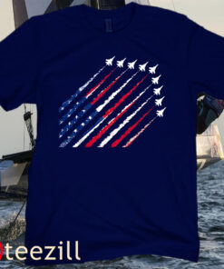 Fighter Jet Airplane USA Flag 4th Of July Patriotic America Flag Tee Shirt
