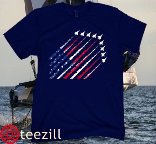 Fighter Jet Airplane USA Flag 4th Of July Patriotic America Flag Tee Shirt