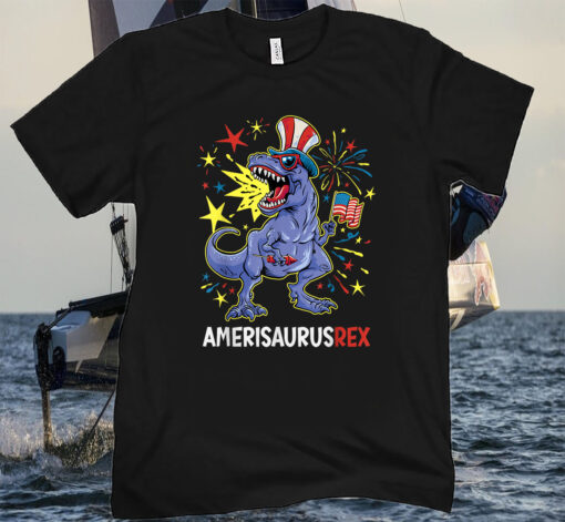 Flag 4th of July T Rex Dinosaur Amerisaurus Rex Boy USA Flag Tee Shirts