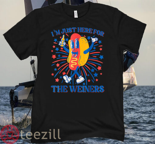 Hot Dog I'm Just Here For The Wieners 4Th Of July America Tee Shirts
