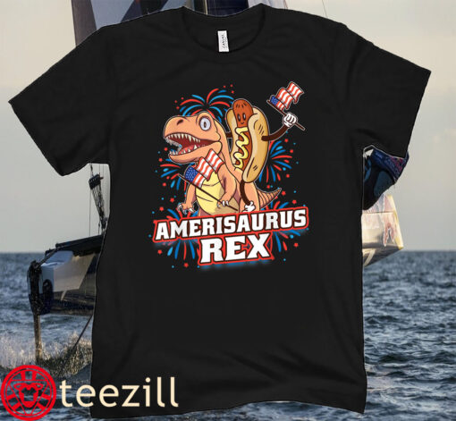 Hotdog T Rex Dinosaur 4th of July Amerisaurus Funny Gifts Tee Shirts