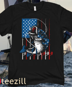Men's Cool Fishing For Men Women American Flag USA Fish Lover Tee Shirt