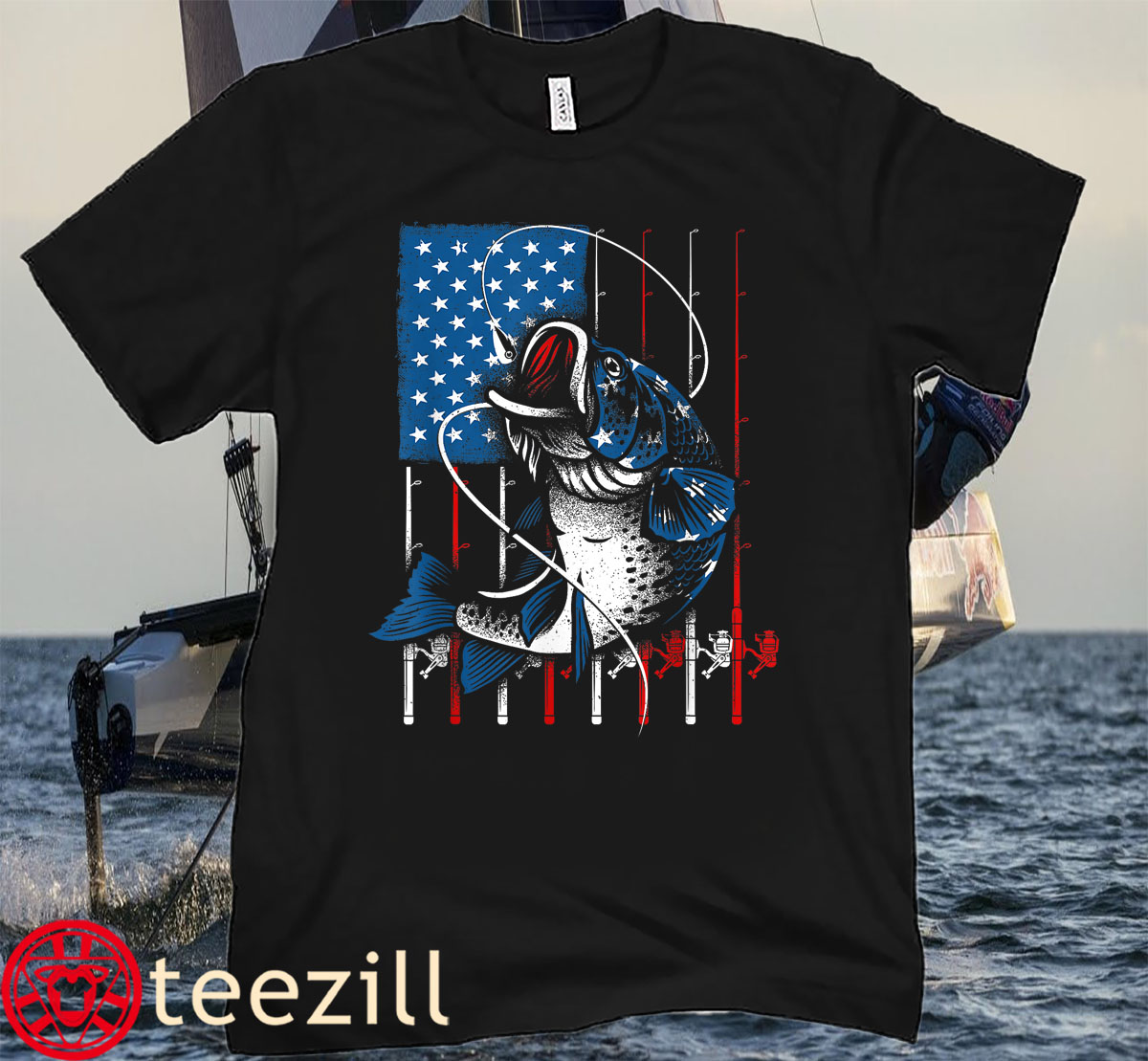 Men's Cool Fishing For Men Women American Flag USA Fish Lover Tee