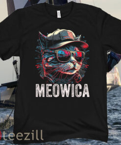 Meowica 4th of July Cat American Flag America USA Funny Flag Shirts