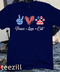Peace Love Cat Lover American Flag Happy 4th Of July Tee Shirt