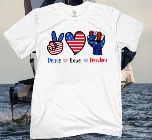Peace Love Freedom 4th Of July Us Flag Fireworks Oversized Tee Shirt