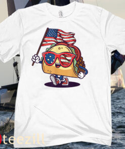 Taco Sunglasses American Flag USA Flag 4th Of July Tee Shirt
