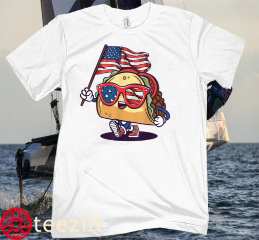 Taco Sunglasses American Flag USA Flag 4th Of July Tee Shirt