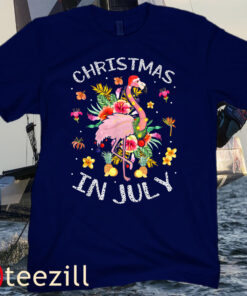 Kids Girl Flamingo Hawaii Summer Cute Christmas In July Tee