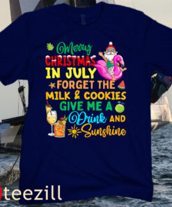 Merry Christmas In July Santa Beach Drink Party Summer Vacation Tee Shirt