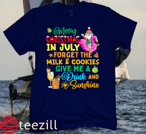 Merry Christmas In July Santa Beach Drink Party Summer Vacation Tee Shirt