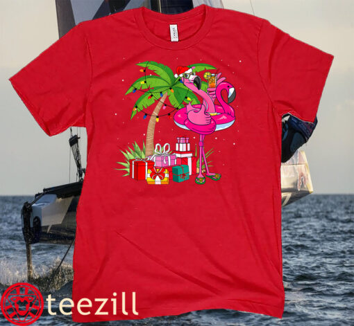 Tropical Pink Flamingo Christmas In July Summer 2023 Tee Shirt