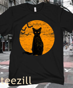 Scary Halloween Black Cat Costume Retro Moon Cat Halloween T-Shirt