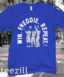 Win. Freddie. Repeat. LA Baseball Tee Shirt - MOOKIE BETTS, JAMES OUTMAN, & KIKÉ HERNANDEZ
