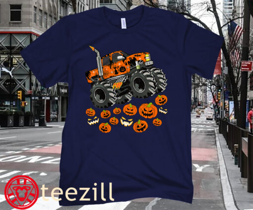 Halloween Kids Jack O Lantern Pumpkin Tee Monster Truck Halloween Costume Boys Shirt